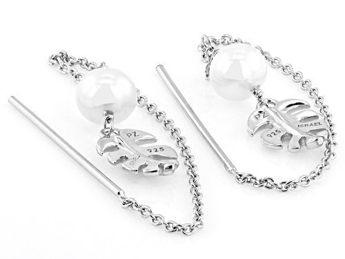 5mm White Cultured Freshwater Pearl Rhodium Over Sterling Silver Earrings
