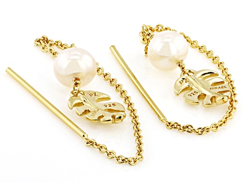 5mm White Cultured Freshwater Pearl 14k Yellow Gold Over Sterling Silver Earrings