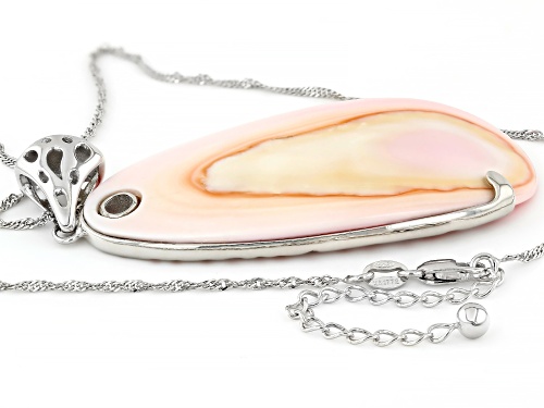 Pink Conch Shell Rhodium Over Sterling Sliver Pendant With Chain