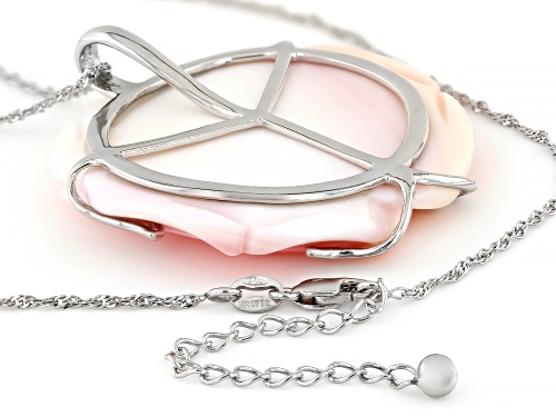 Pink Conch Shell Rhodium Over Sterling Sliver Pendant With Chain