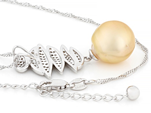 10mm Golden Cultured South Sea Pearl With Topaz Rhodium Over Sterling Silver Pendant With Chain