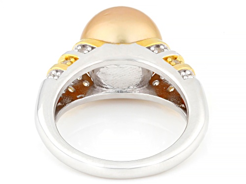11mm Golden Cultured South Sea Pearl With Topaz 18k Gold & Rhodium Over Silver Two-Tone Ring - Size 11