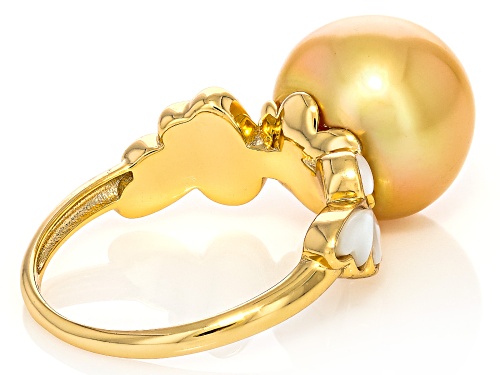 11mm Golden Cultured South Sea Pearl With South Sea Mother-Of-Pearl 18k Yellow Gold Over Silver Ring - Size 12