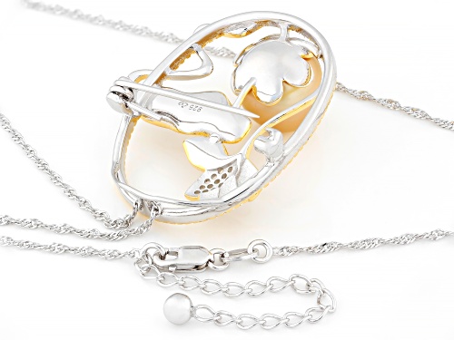 11mm Golden Cultured South Sea Pearl & Topaz 18k Gold & Rhodium Over Silver Pin/Pendant With Chain