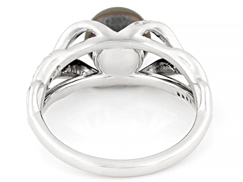 7mm Cultured Tahitian Pearl With White Topaz Rhodium Over Sterling Silver Ring - Size 10