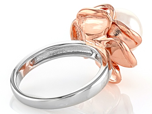 9mm White Cultured Freshwater Pearl Rhodium And 18k Rose Gold Over Sterling Silver Two-Tone Ring - Size 11