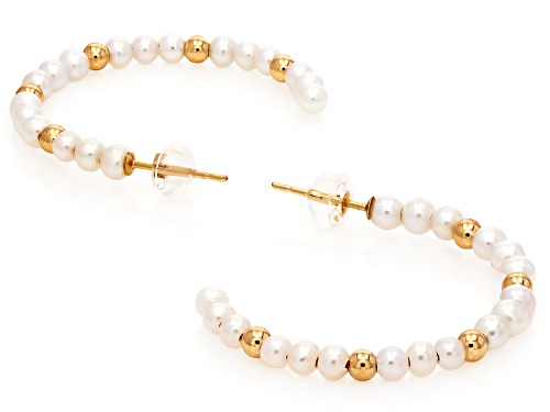 3mm White Cultured Freshwater Pearl 14k Yellow Gold 35mm Earrings