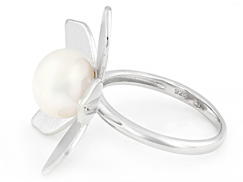 9mm White Cultured Freshwater Pearl Rhodium Over Sterling Silver Ring - Size 11
