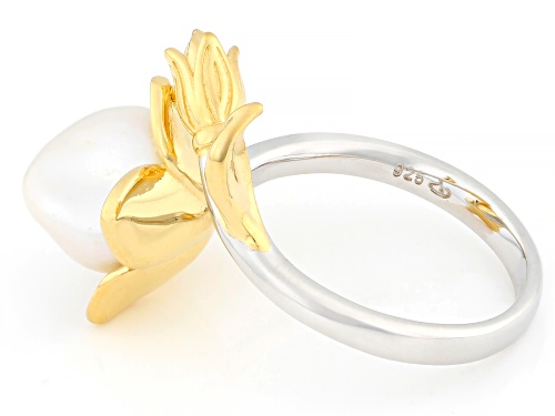 8mm White Cultured Freshwater Keshi Pearl 18K And Rhodium Over Sterling Silver Two-Tone Ring - Size 10
