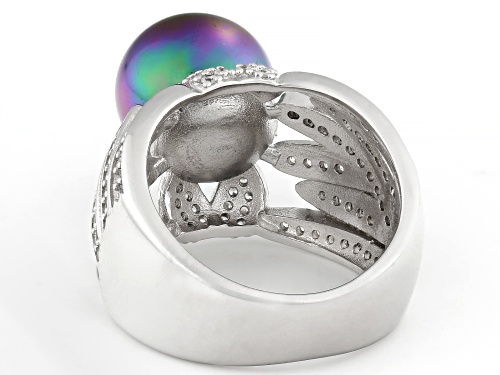Pearlfection® 12mm Peacock Simulant And Bella Luce® Rhodium Over Sterling Silver Ring - Size 12