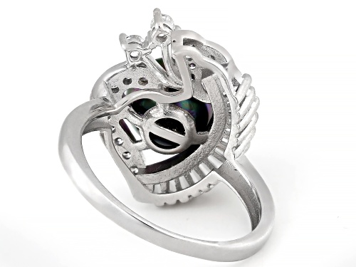 Pearlfection® 9.5mm Peacock Simulant And Bella Luce® Rhodium Over Sterling Silver Ring - Size 11
