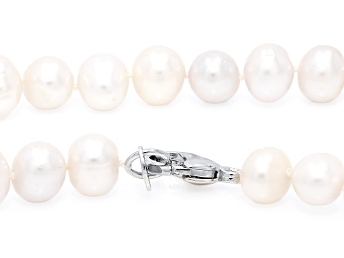 8.5mm White Cultured Freshwater Pearl Rhodium Over Sterling Silver Necklace - Size 36