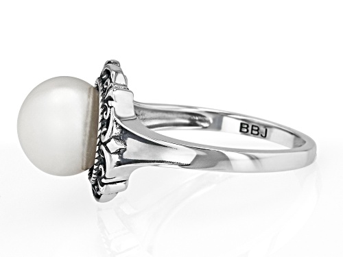 9.5mm White Cultured Freshwater Pearl Oxidized Sterling Silver Ring - Size 12