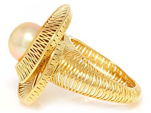 9mm Golden Cultured South Sea Pearl 18k Yellow Gold Over Sterling Silver Ring - Size 8
