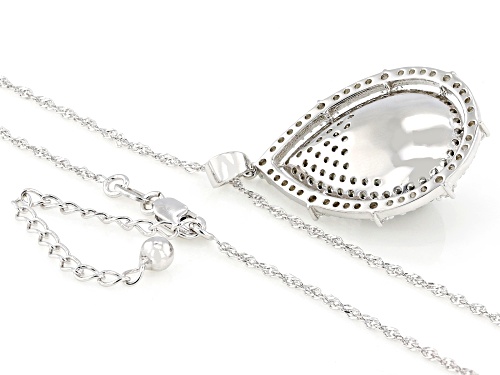 10mm Cultured Tahitian Pearl With White Topaz Rhodium Over Sterling Silver Pendant With Chain