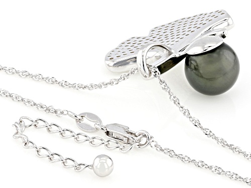 10mm Cultured Tahitian Pearl With White Topaz Rhodium Over Sterling Silver Pendant With Chain