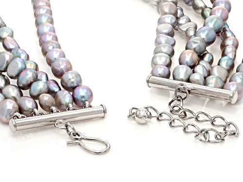 5-7mm Platinum Cultured Freshwater Pearl Rhodium Over Sterling Silver 15.5 Inch Necklace - Size 15.5