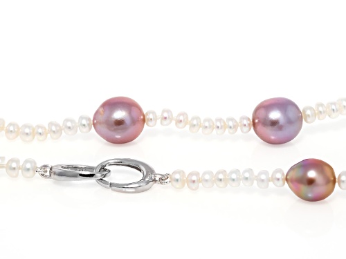 Genusis™ 4-10mm Multi-Color Cultured Freshwater Pearl Rhodium Over Sterling Silver 32 Inch Necklace - Size 32