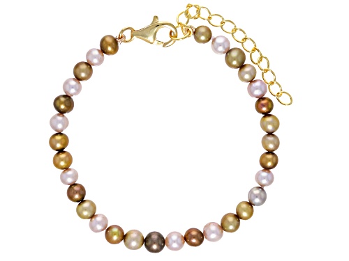 5mm Multi-Color Cultured Freshwater Pearl 14k Yellow Gold Over Silver Necklace And Bracelet Set - Size 18