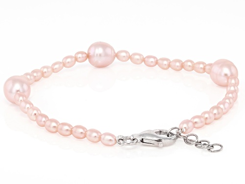 3-8.5mm Peach Cultured Freshwater Pearl Rhodium Over Silver Strand Necklace & Bracelet Set
