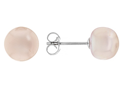 8mm Pink Cultured Freshwater Pearl & Lab Created White Sapphire Rhodium Over Silver Stud Earrings