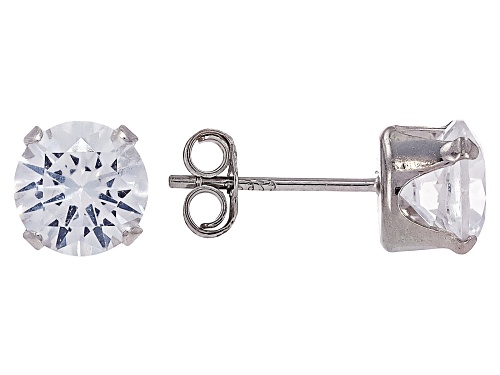 8mm Black Cultured Freshwater Pearl & Lab Created White Sapphire Rhodium Over Silver Stud Earrings