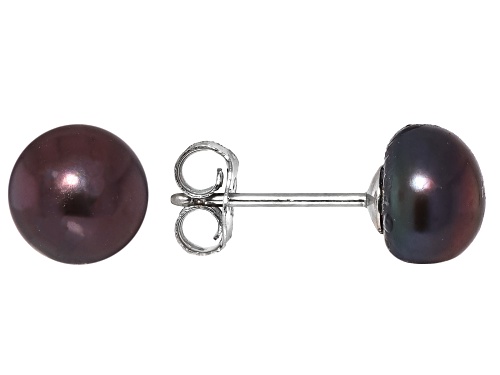 6mm Black Cultured Freshwater Pearl Rhodium Over Sterling Silver Necklace And Earring Set