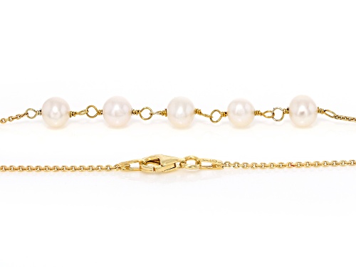6mm White Cultured Freshwater Pearl 14k Yellow Gold Over Sterling Silver 18 Inch Station Necklace - Size 18