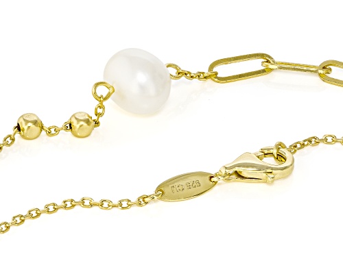 8mm White Cultured Freshwater Pearl 14k Yellow Gold Over Sterling Silver 18 Inch Station Necklace - Size 18