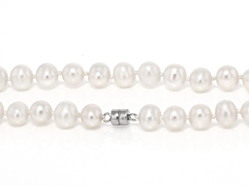 6mm White Cultured Freshwater Pearl Sterling Silver 18 Inch Strand Necklace - Size 18