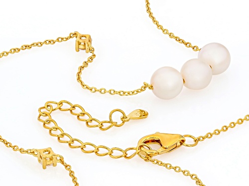 7mm White Cultured Japanese Akoya Pearl With Moissanite 18k Yellow Gold Over Silver 20 Inch Necklace - Size 20