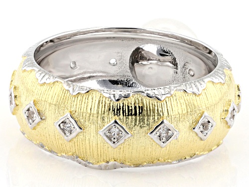 7mm White Cultured Freshwater Pearl With Topaz Rhodium & 18k Yellow Gold Over Sterling Silver Ring - Size 9