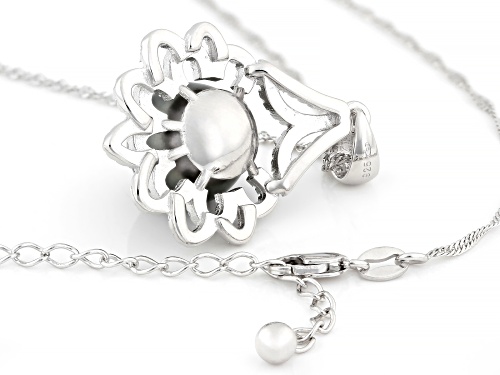 11mm Cultured Tahitian Pearl With Topaz Rhodium Over Sterling Silver Pendant With Chain
