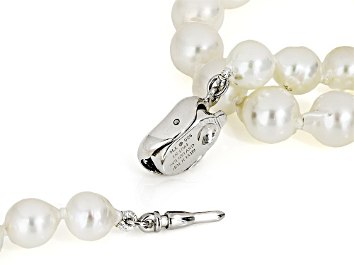 6-8.5mm White Cultured Japanese Akoya Pearl Rhodium Over Sterling Silver 18 Inch Strand Necklace - Size 18