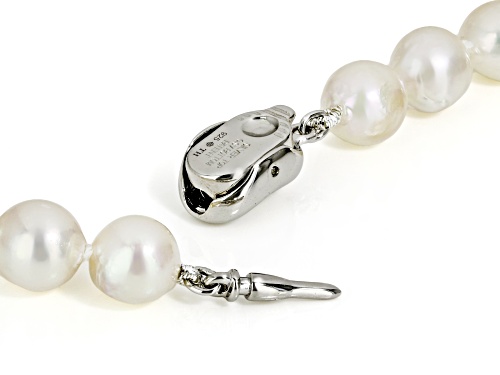 7-8mm White Cultured Japanese Akoya Pearl Rhodium Over Sterling Silver 18 Inch Strand Necklace - Size 18
