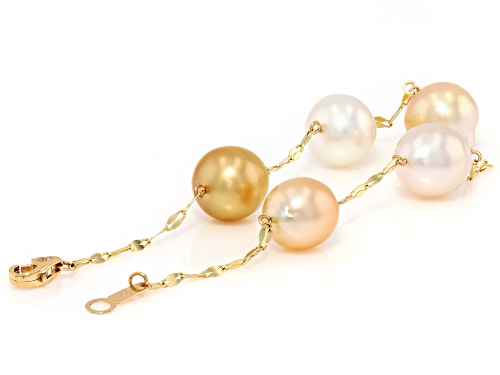 8.5-10mm Multi-Color Cultured South Sea Pearl 14k Yellow Gold Bracelet