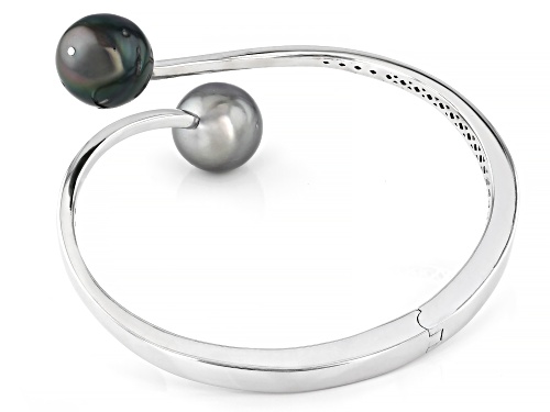 12mm Multi-Color Cultured Tahitian Pearl Rhodium Over Sterling Silver Bangle