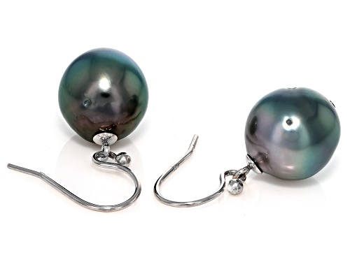 12mm Cultured Tahitian Pearl Rhodium Over Sterling Silver Earrings