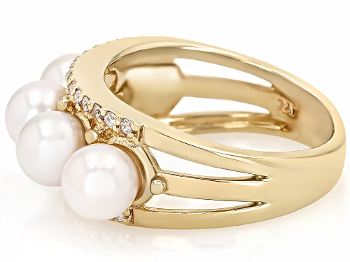 5mm White Cultured Japanese Akoya Pearl With Moissanite 18k Yellow Gold Over Sterling Silver Ring - Size 10