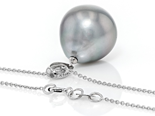 13mm Platinum Cultured Tahitian Pearl 14k White Gold Pendant With Chain