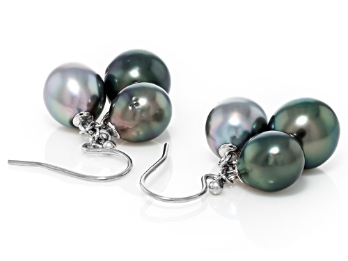 7-11mm Cultured Tahitian Pearl Rhodium Over Sterling Silver Earrings
