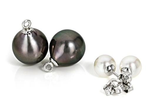 6-10mm Cultured Tahitian & Cultured Japanese Akoya Pearl 14k White Gold Earrings