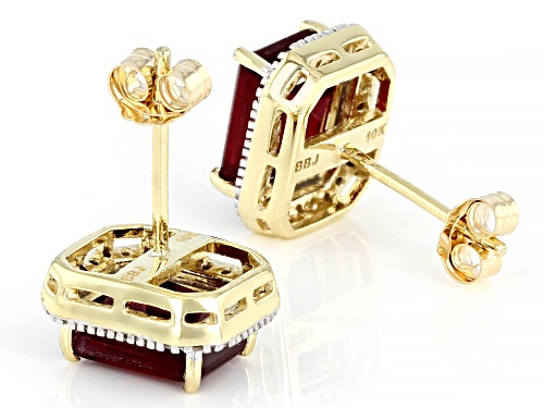 4.42ctw Emerald Cut Mahaleo® Ruby With 1.50ctw Round White Zircon 10k Yellow Gold Earrings