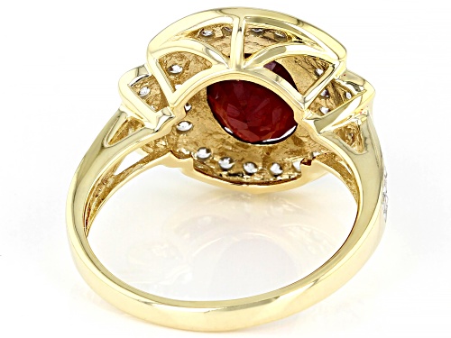 3.40ct Oval Red Mahaleo® Ruby With .67ctw Round White Zircon 10k Yellow Gold Ring - Size 7