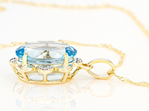 10.92ctw Oval Blue Topaz and .02ctw Round Diamond 10k Yellow Gold Pendant With Chain