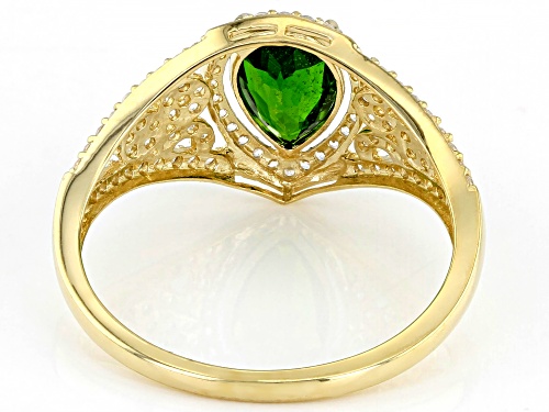 1.22ct Pear Chome Diopside with 0.69ctw Round White Zircon 10k Yellow Gold Ring - Size 7