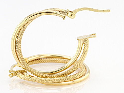 10K Yellow Gold 20MM Polished Textured Double Round Tube Hoop Earrings