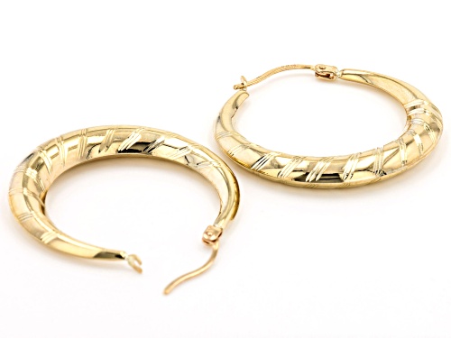 10K Yellow Gold 4.5MM-1.5MMx30MM Graduated Textured Tube Hoop Earrings