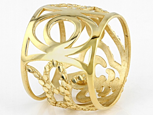 10K Yellow Gold 15.8MM Diamond-Cut Fleur-de-Lis Dome Band Ring - Size 12
