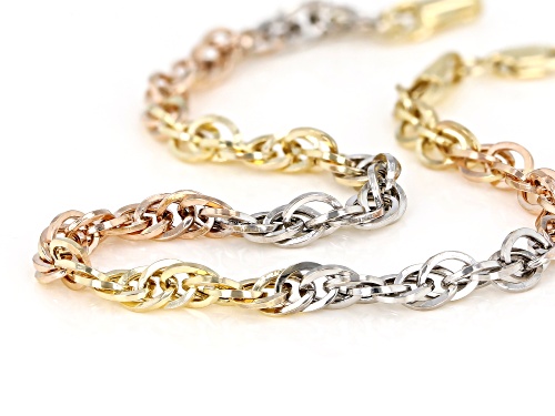 10K Yellow Gold, 10K White Gold, and 10K Rose Gold Over 10K Yellow Gold Double Cable Link Bracelet - Size 7.25